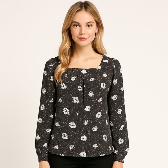 J. Crew Black White Floral Boho Long Sleeve Blouse Size Small - Picture 1 of 8